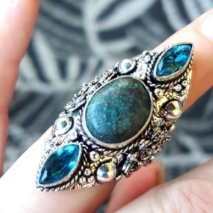 New Chrysocolla & Blue Topaz 925 Silver Statement Ring.